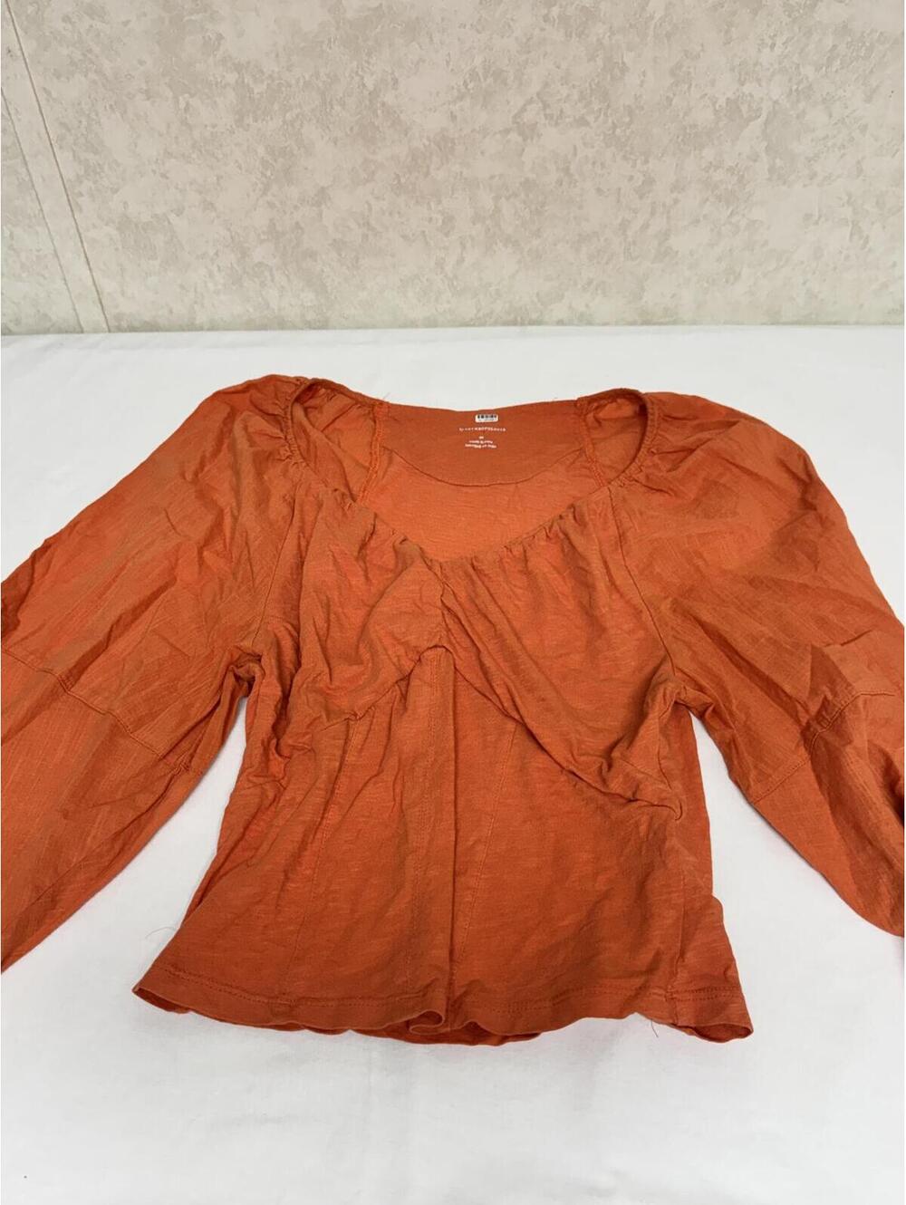Anthropologie Terracotta Orange Puff Long-Sleeve Sweetheart Knit Blouse - Size M